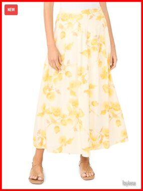 Floral Pleated Straight Hem Maxi Skirt Flowy Contemporary Full Skirt